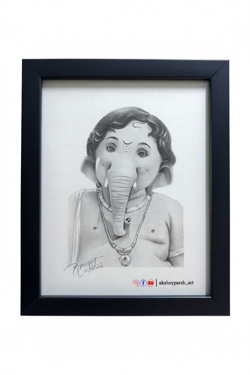 Ganapati Graphite Pencil Sketch – A5 Original Artwork | Akshay Parab Art