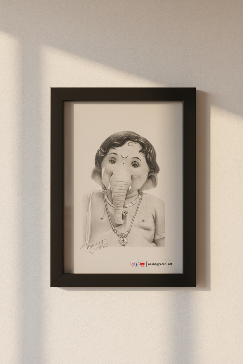 Ganapati Graphite Pencil Sketch – A5 Original Artwork | Akshay Parab Art