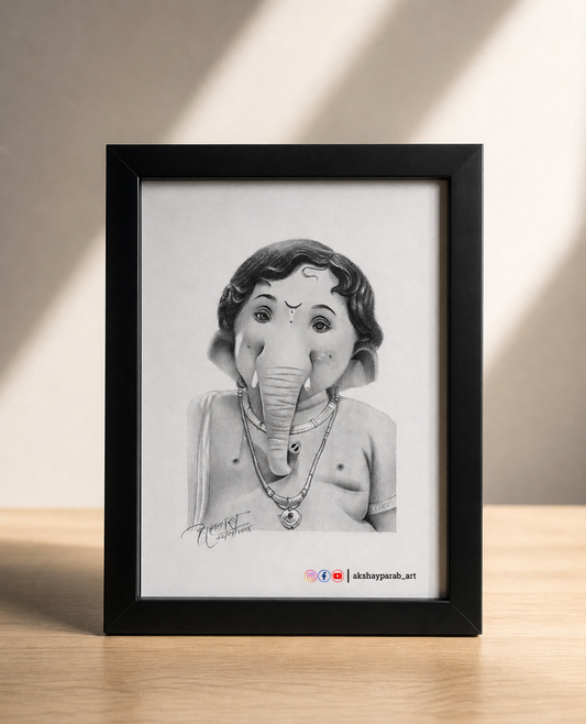 Ganapati Graphite Pencil Sketch – A5 Original Artwork | Akshay Parab Art